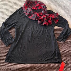 Carolina Herrera Black Top with Red Scarf Detail